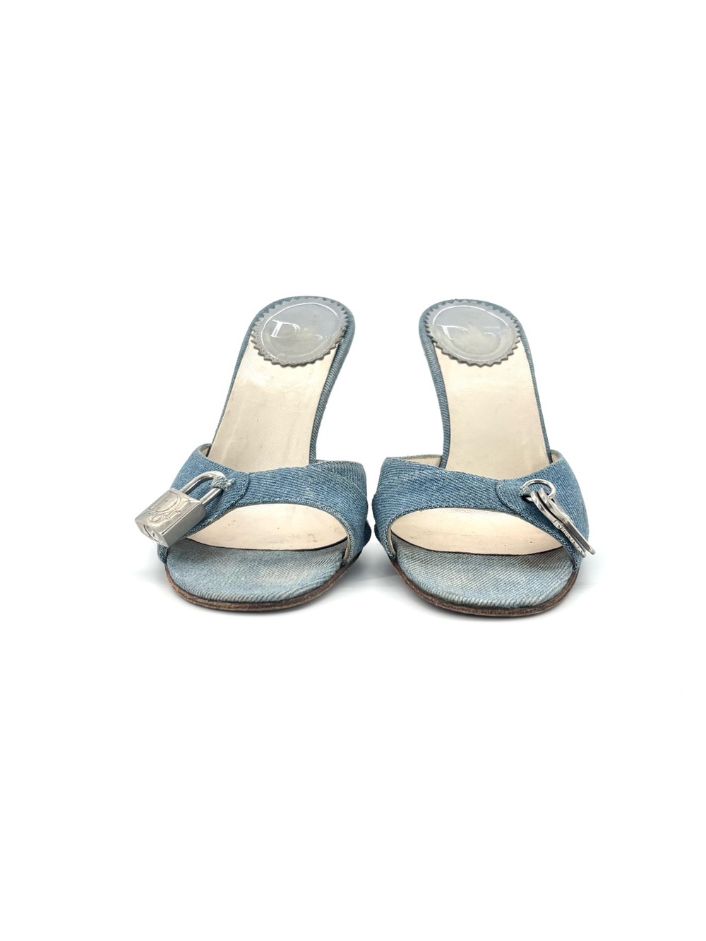 Vintage Dior John Galliano Denim Lock and Key Slip On Mules Sandals 36.5 - Picture 2 of 11